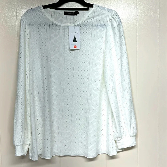 ZESICA Long Sleeve Eyelet Tops for Womens Crew Neck Fall Shirts Casual - Picture 2 of 8